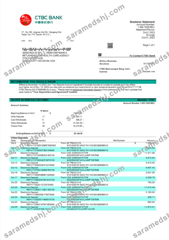 CTBC Bank company statement Word and PDF template